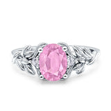 Leaf Style Oval Vintage Engagement Ring Simulated Cubic Zirconia 925 Sterling Silver