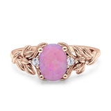 Leaf Style Oval Vintage Engagement Ring Simulated Cubic Zirconia 925 Sterling Silver