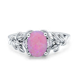 Leaf Style Oval Vintage Engagement Ring Simulated Cubic Zirconia 925 Sterling Silver