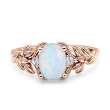 Leaf Oval Vintage Engagement Ring Rose Tone