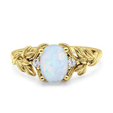 Leaf Oval Vintage Engagement Ring Yellow Tone