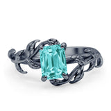 Art Deco Engagement Ring Natural Leaf Design Emerald Cut Cubic Zirconia 925 Sterling Silver