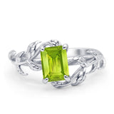 Art Deco Engagement Ring Natural Leaf Design Emerald Cut Cubic Zirconia 925 Sterling Silver