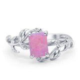 Art Deco Engagement Ring Natural Leaf Design Emerald Cut Cubic Zirconia 925 Sterling Silver