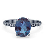 Solitaire Accent Oval Lab Alexandrite Art Deco Engagement Ring