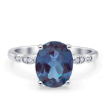 Solitaire Accent Oval Lab Alexandrite Art Deco Engagement Ring