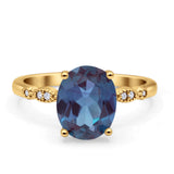 Solitaire Accent Oval Lab Alexandrite Art Deco Engagement Ring