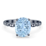 Solitaire Accent Oval Natural Aquamarine Art Deco Engagement Ring