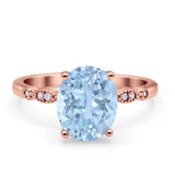 Solitaire Accent Oval Natural Aquamarine Art Deco Engagement Ring