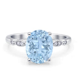 Solitaire Accent Oval Natural Aquamarine Art Deco Engagement Ring