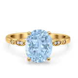 Solitaire Accent Oval Natural Aquamarine Art Deco Engagement Ring