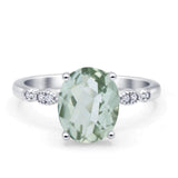 Solitaire Accent Oval Natural Green Amethyst Art Deco Engagement Ring