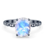 Solitaire Accent Oval Natural Moonstone Art Deco Engagement Ring