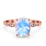 Solitaire Accent Oval Natural Moonstone Art Deco Engagement Ring