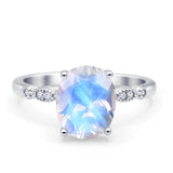 Solitaire Accent Oval Natural Moonstone Art Deco Engagement Ring