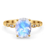 Solitaire Accent Oval Natural Moonstone Art Deco Engagement Ring