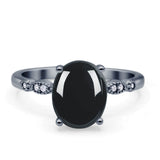 Solitaire Accent Oval Natural Black Onyx Art Deco Engagement Ring