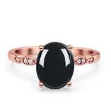 Solitaire Accent Oval Natural Black Onyx Art Deco Engagement Ring