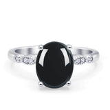 Solitaire Accent Oval Natural Black Onyx Art Deco Engagement Ring