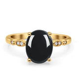 Solitaire Accent Oval Natural Black Onyx Art Deco Engagement Ring
