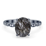 Solitaire Accent Oval Natural Rutilated Quartz Art Deco Engagement Ring