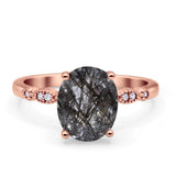 Solitaire Accent Oval Natural Rutilated Quartz Art Deco Engagement Ring
