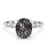 Solitaire Accent Oval Natural Rutilated Quartz Art Deco Engagement Ring