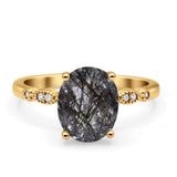 Solitaire Accent Oval Natural Rutilated Quartz Art Deco Engagement Ring