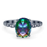Solitaire Accent Oval Engagement Ring Cubic Zirconia 925 Sterling Silver
