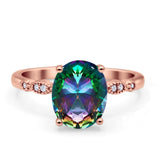 Solitaire Accent Oval Engagement Ring Cubic Zirconia 925 Sterling Silver