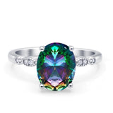Solitaire Accent Oval Engagement Ring Cubic Zirconia 925 Sterling Silver