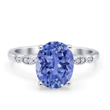 Solitaire Accent Oval Engagement Ring Cubic Zirconia 925 Sterling Silver