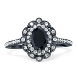Floral Oval Vintage Engagement Ring Cubic Zirconia 925 Sterling Silver