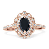 Floral Oval Vintage Engagement Ring Cubic Zirconia 925 Sterling Silver