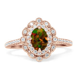 Floral Oval Vintage Engagement Ring Cubic Zirconia 925 Sterling Silver