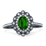 Floral Oval Vintage Engagement Ring Cubic Zirconia 925 Sterling Silver