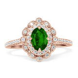 Floral Oval Vintage Engagement Ring Cubic Zirconia 925 Sterling Silver