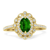 Floral Oval Vintage Engagement Ring Cubic Zirconia 925 Sterling Silver