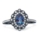 Vintage Style Oval Lab Alexandrite Halo Engagement Ring