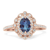 Vintage Style Oval Lab Alexandrite Halo Engagement Ring