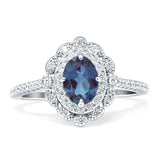 Vintage Style Oval Lab Alexandrite Halo Engagement Ring