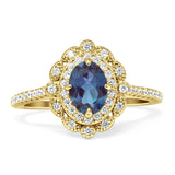 Vintage Style Oval Lab Alexandrite Halo Engagement Ring