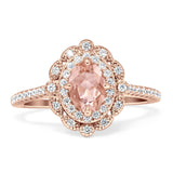 Floral Oval Vintage Engagement Ring Cubic Zirconia 925 Sterling Silver