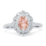 Floral Oval Vintage Engagement Ring Cubic Zirconia 925 Sterling Silver