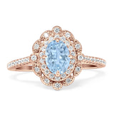 Vintage Style Oval Natural Aquamarine Halo Engagement Ring