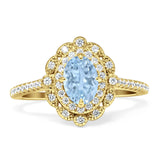 Vintage Style Oval Natural Aquamarine Halo Engagement Ring