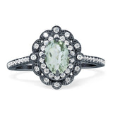 Vintage Style Oval Natural Green Amethyst Prasiolite Halo Engagement Ring