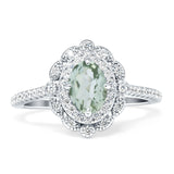 Vintage Style Oval Natural Green Amethyst Prasiolite Halo Engagement Ring