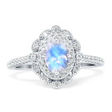 Vintage Style Oval Natural Moonstone Halo Engagement Ring