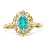 Floral Oval Vintage Engagement Ring Cubic Zirconia 925 Sterling Silver